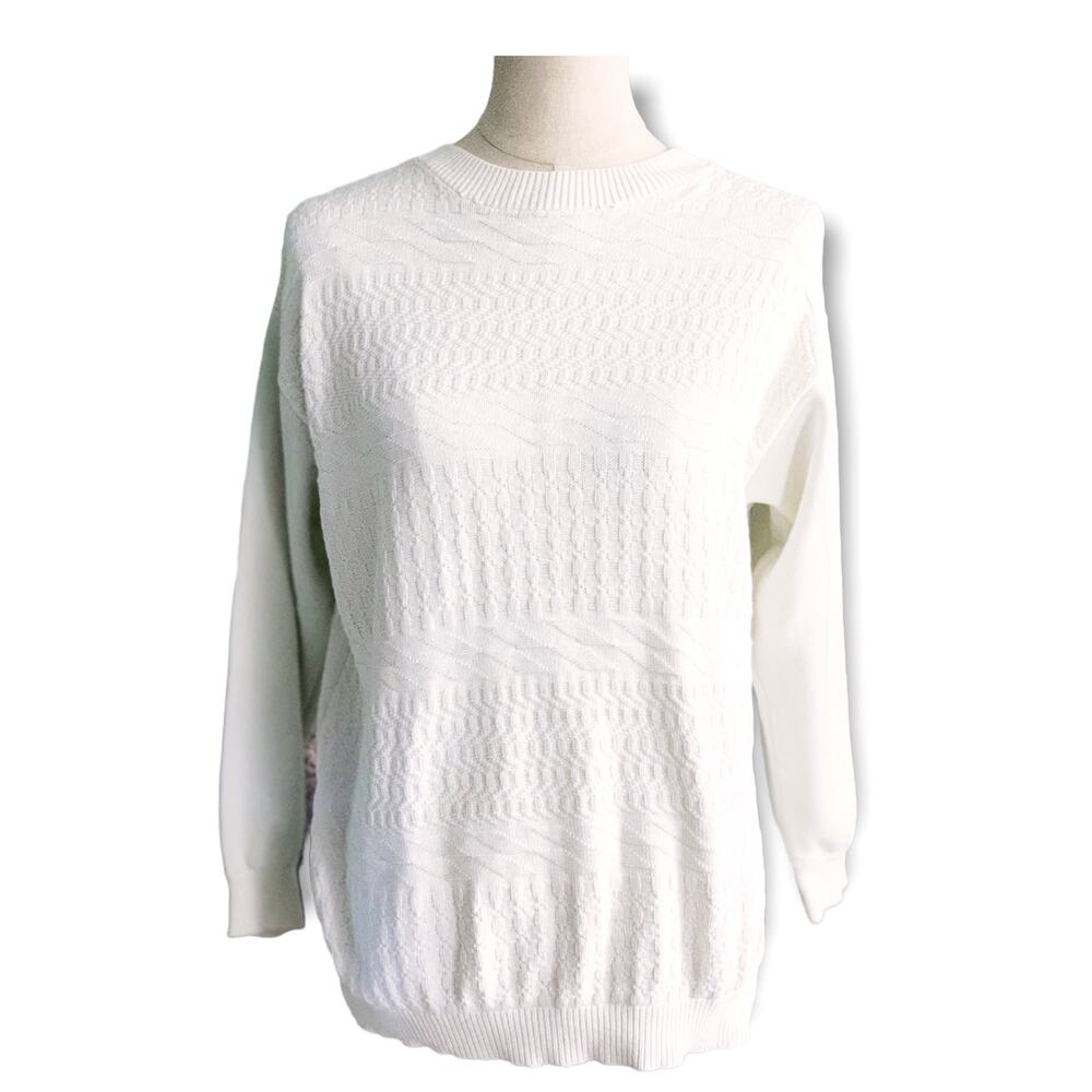 SK Sport Vintage Long Sleeve Ribbed Pullover Sweater White Size S